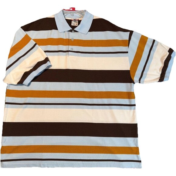 Old Skool Urban Wear Striped Polo Shirt Men’s 3X Blue Brown White Short Sleeve - Picture 1 of 9